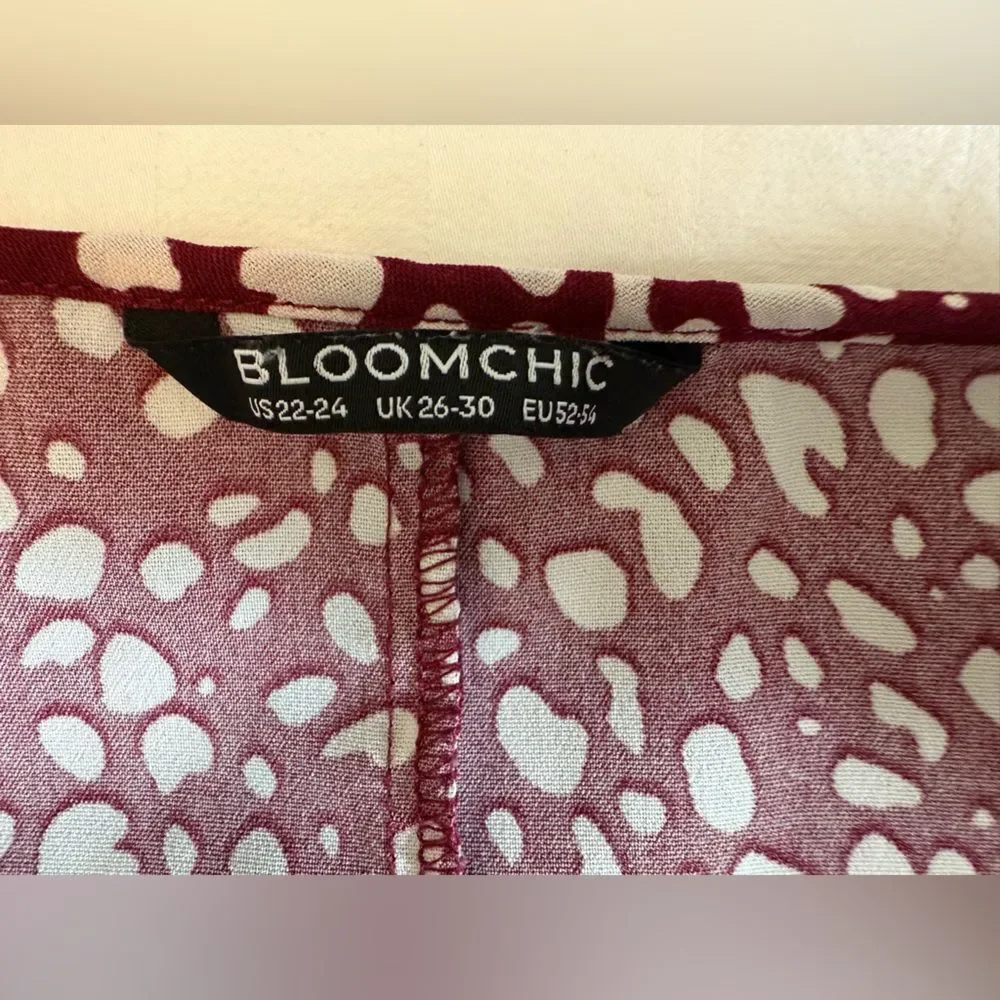 BloomChic Women's Burgundy Polka Dot Long Sleeve Patterned Tunic Size 22-24